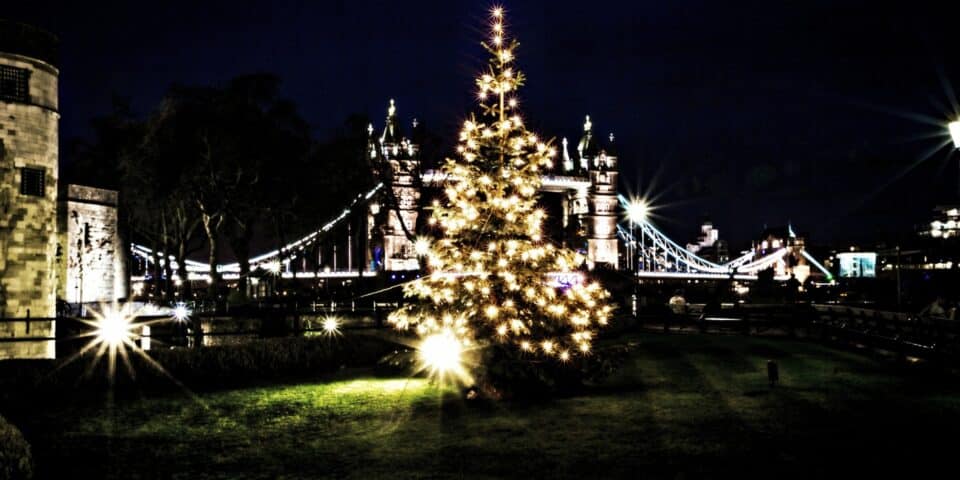A Christmas tree at Tower Bridge