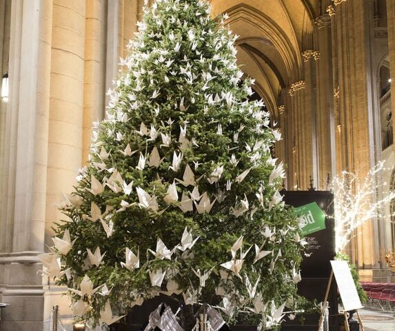 Christmas tree in church with origami figures