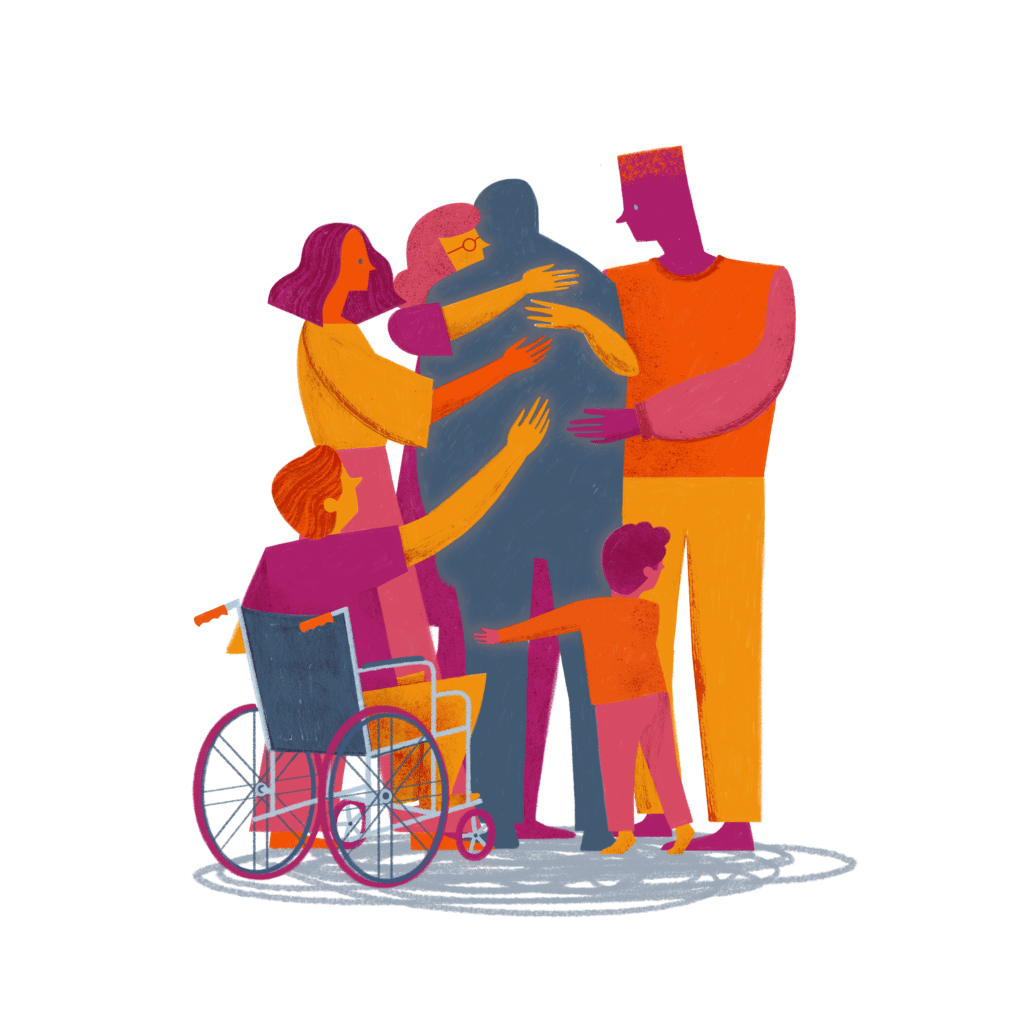 Illustration of people hugging