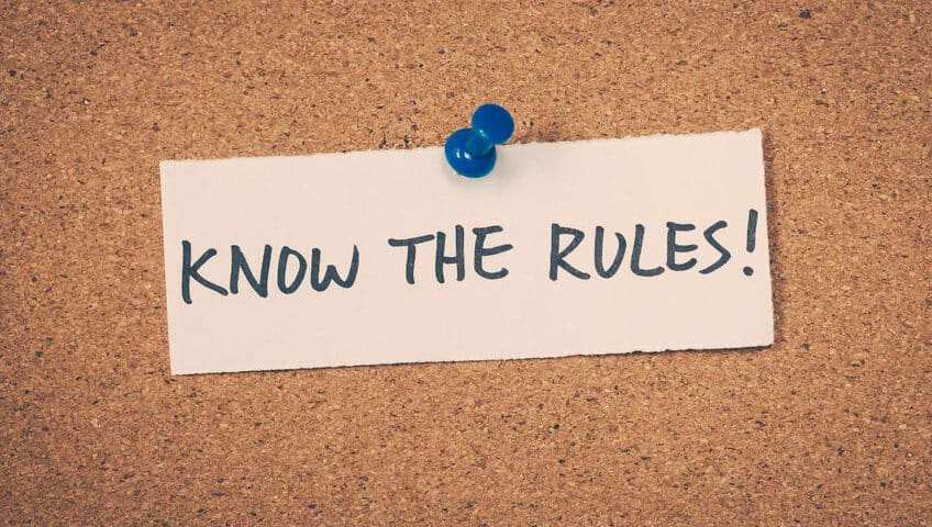 Notice board with the message "Know the Rules" pinned to it.