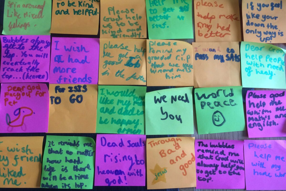Post-its from Prayer Space at St Richard Hanworth