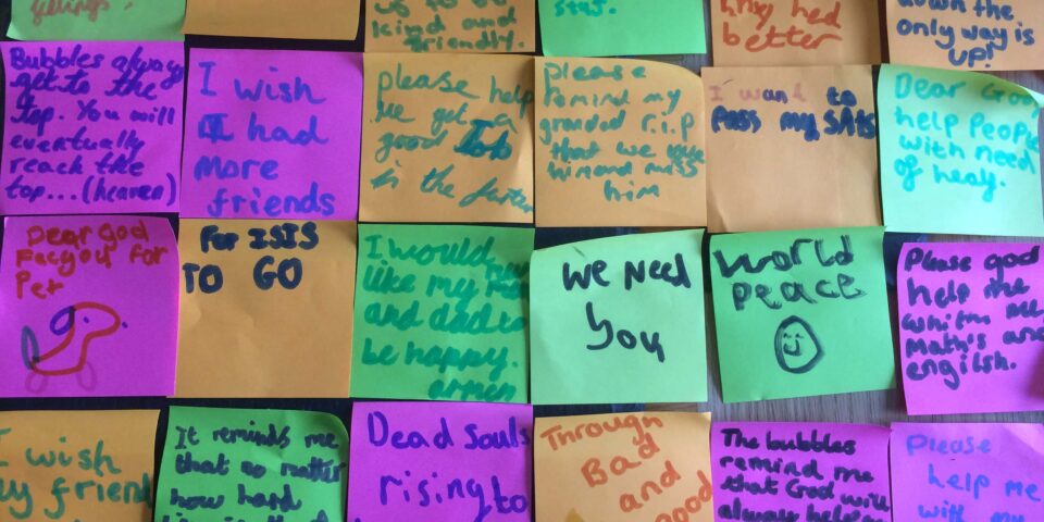 Post-its from Prayer Space at St Richard Hanworth