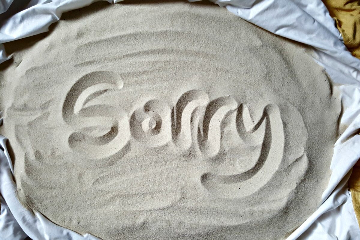 Prayer spaces activity - sorry written in sand