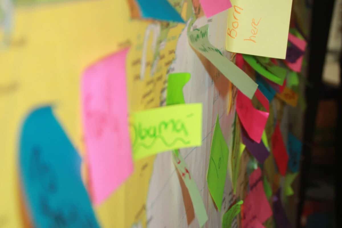 Prayer wall with Post-It notes attached