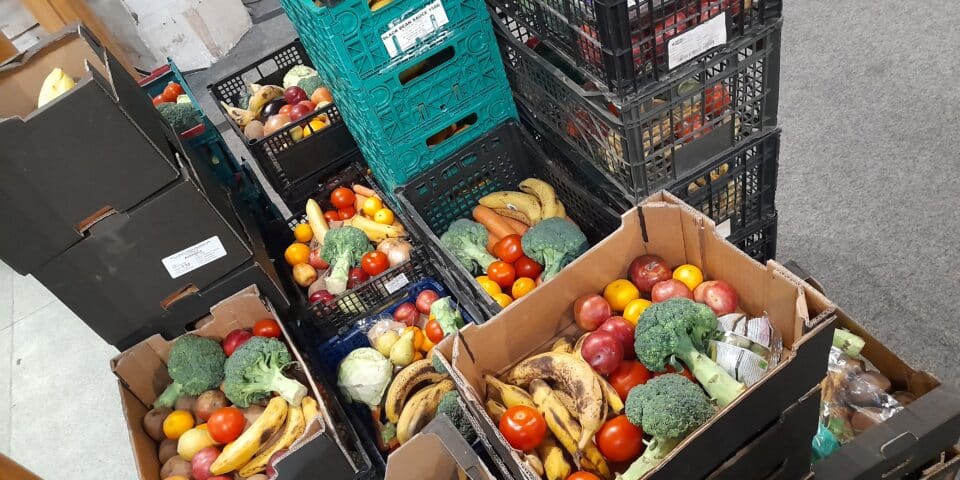 crates of fresh fruit and vegetables stacked up