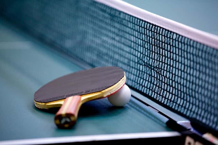 Table tennis net, bat and ball