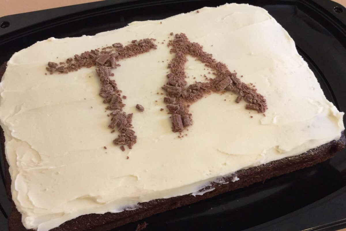 A 'thank you' cake, fresh from the oven