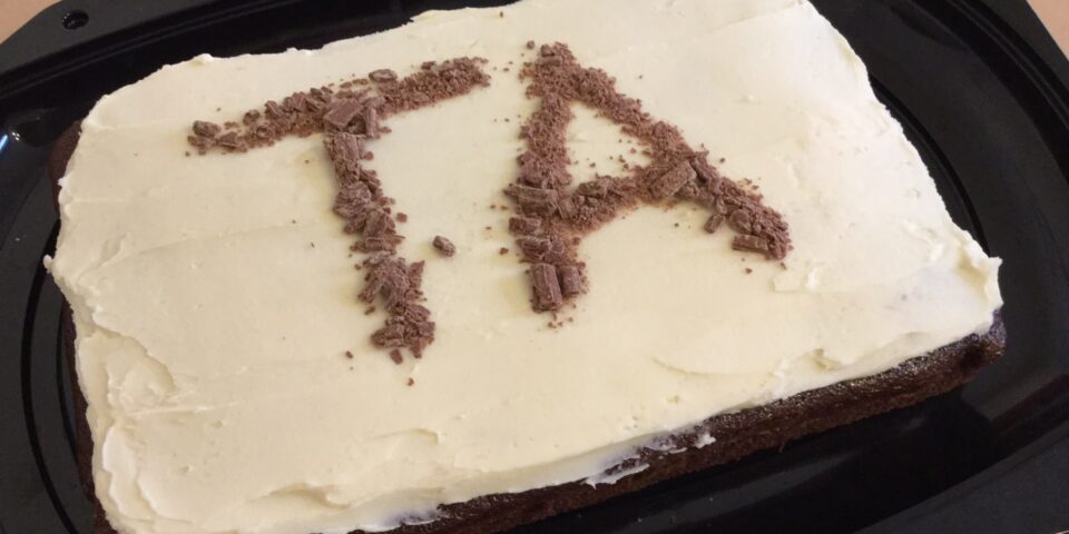 A 'thank you' cake, fresh from the oven