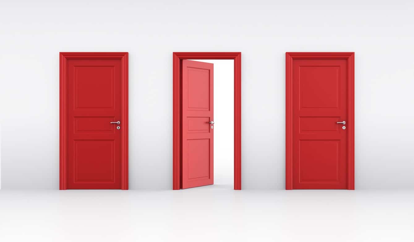 image of three doors, one open