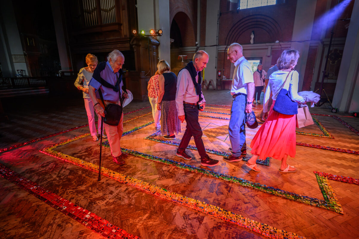 People walking the labyrinth
