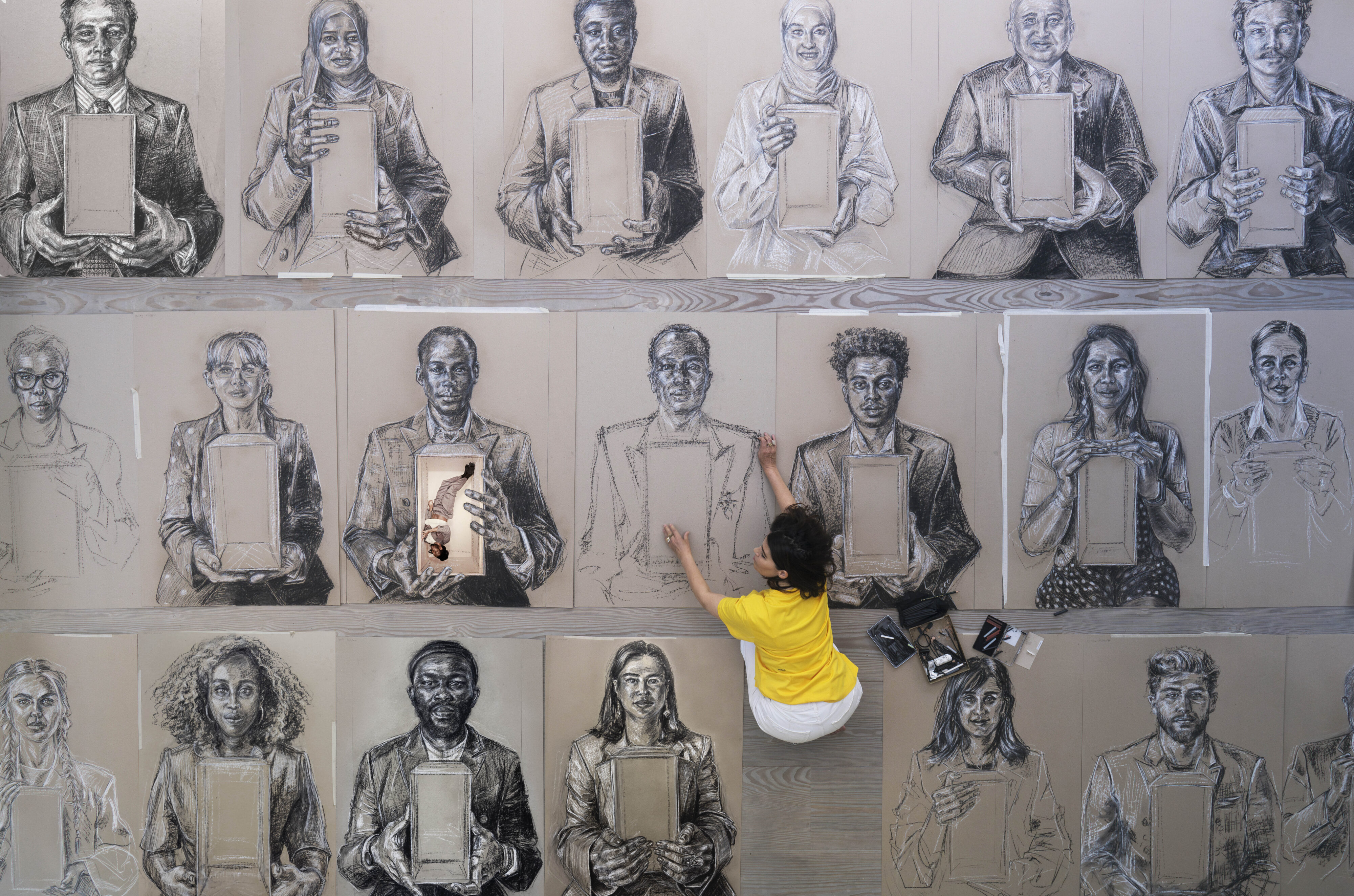 Es Devlin working on the portraits
