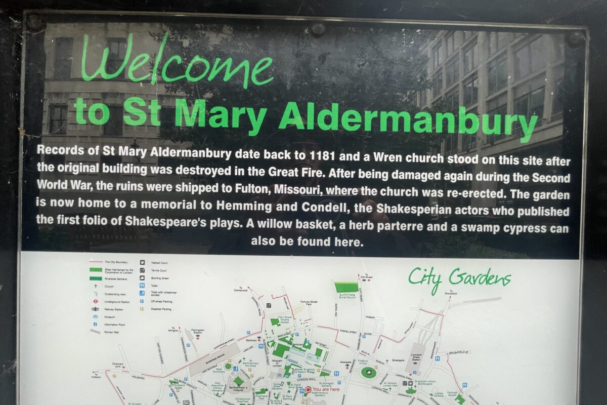 A sign saying welcome to st mary aldermanbury