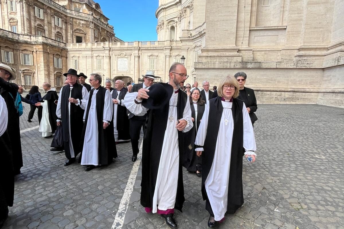 Bishop Sarah walking in Rome with other bishops