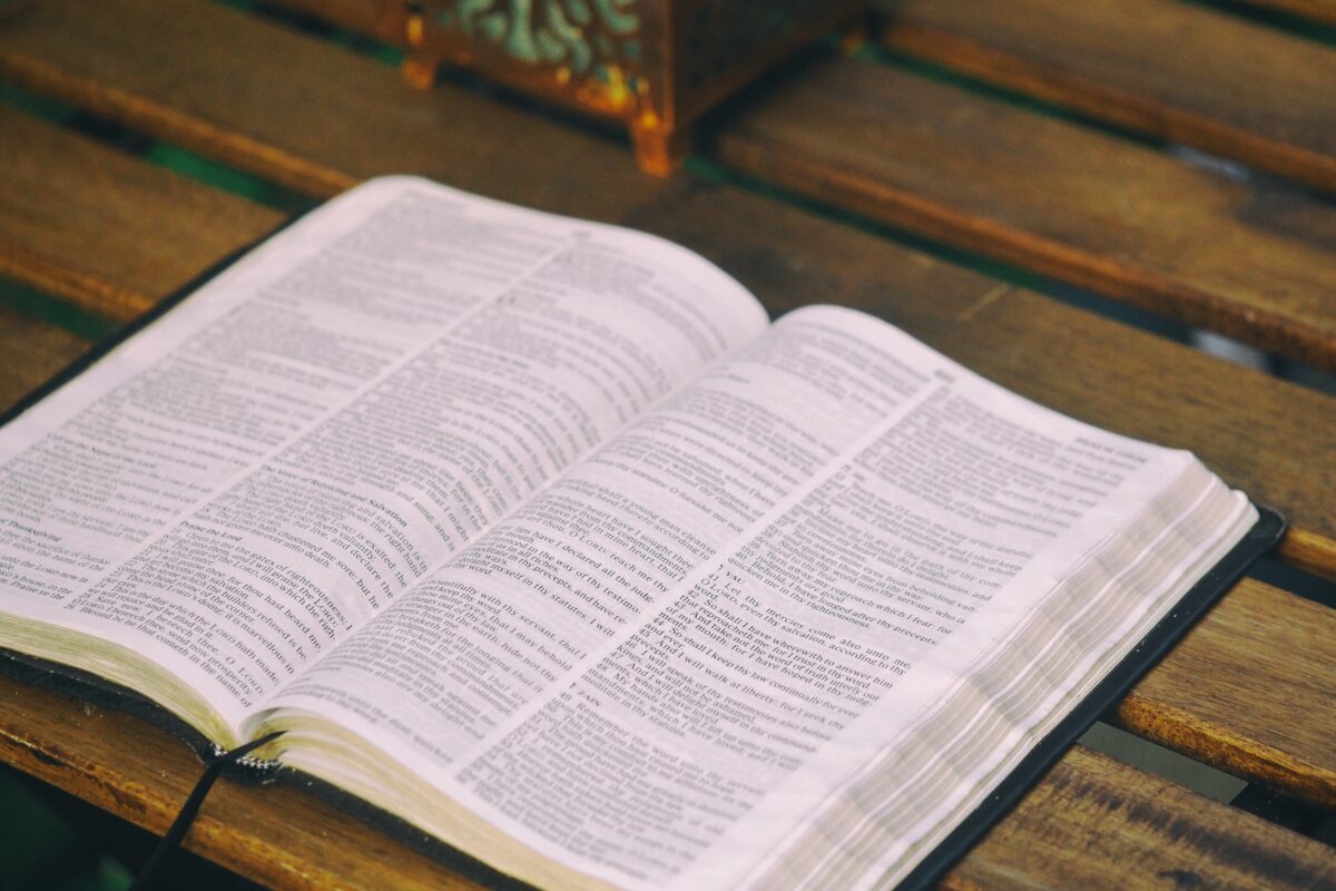 Bible on a table, laid open