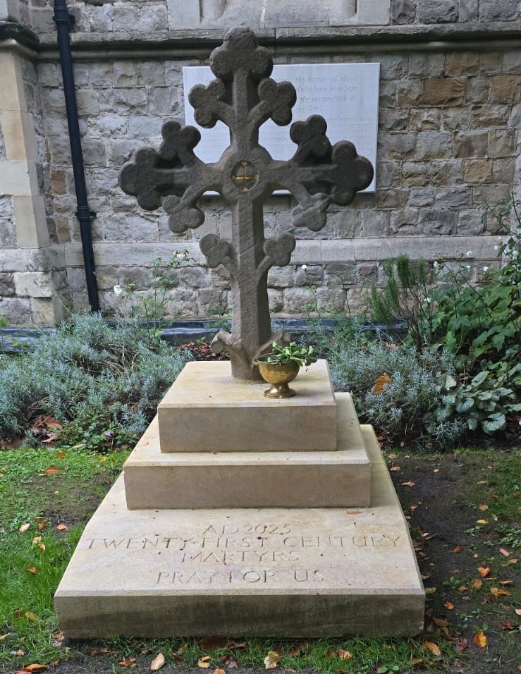 Standing cross in the church grounds