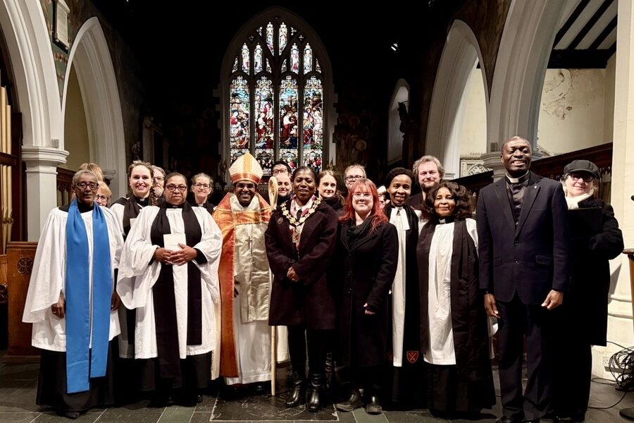 Bishop Anderson with Mthr Roxane, Mayor of Enfield and others at the 890 year celebration